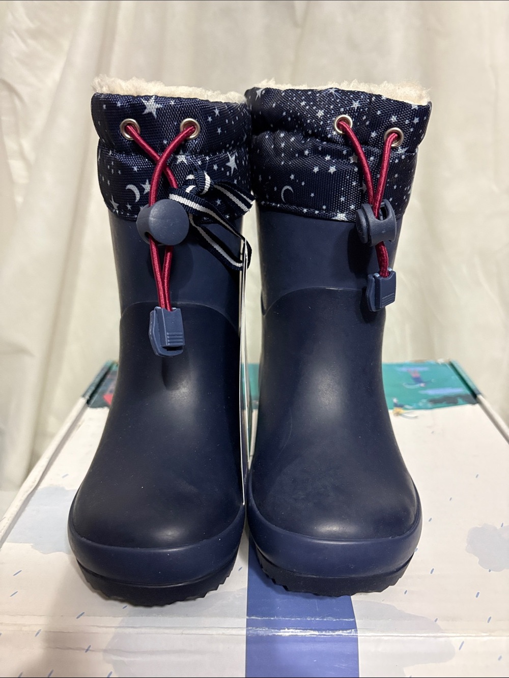 Joules Kids Navy Rain Boots with Fleece Liner size US 9 c NWT